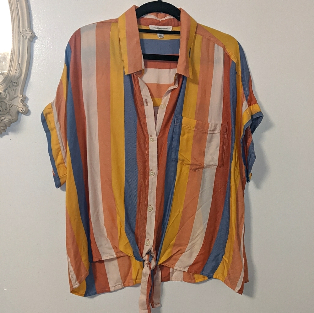 #18 Multi-colored button up blouse - Beach boho